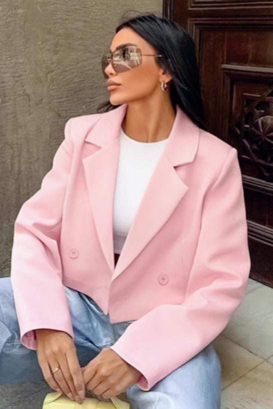 Notch Lapel Padded Shoulder Wide Cuff Cropped Blazer 4