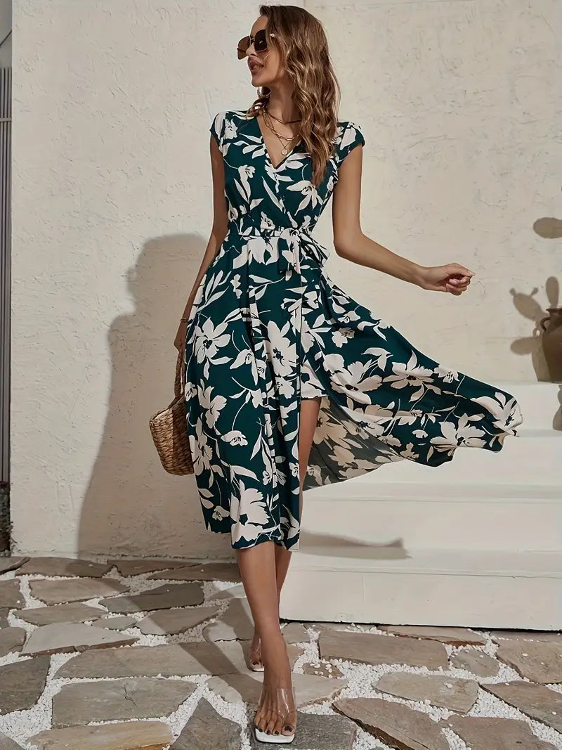 Paz Exclusive Floral V Neck Dress Designer Edit