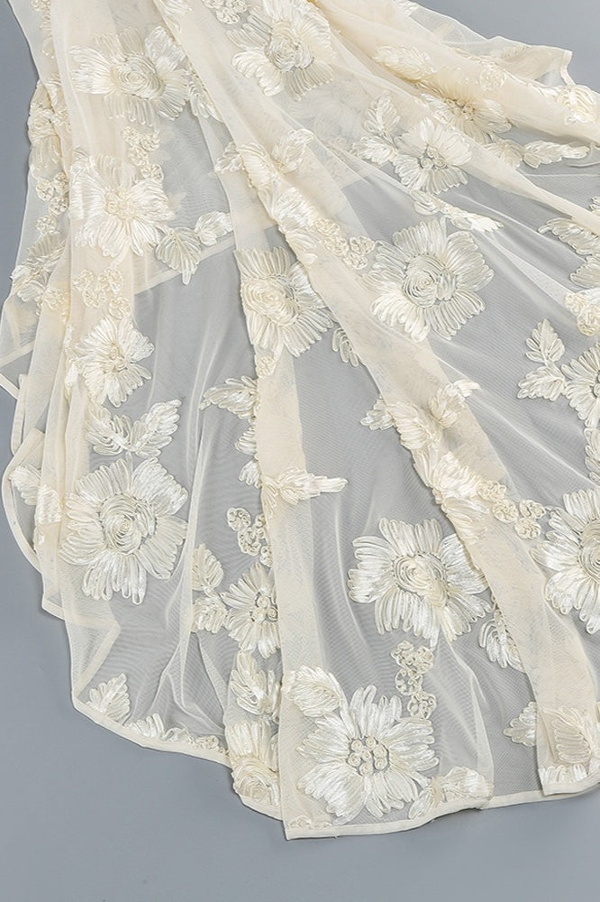 Strapless Floral Embroidered Mesh Mermaid Gown