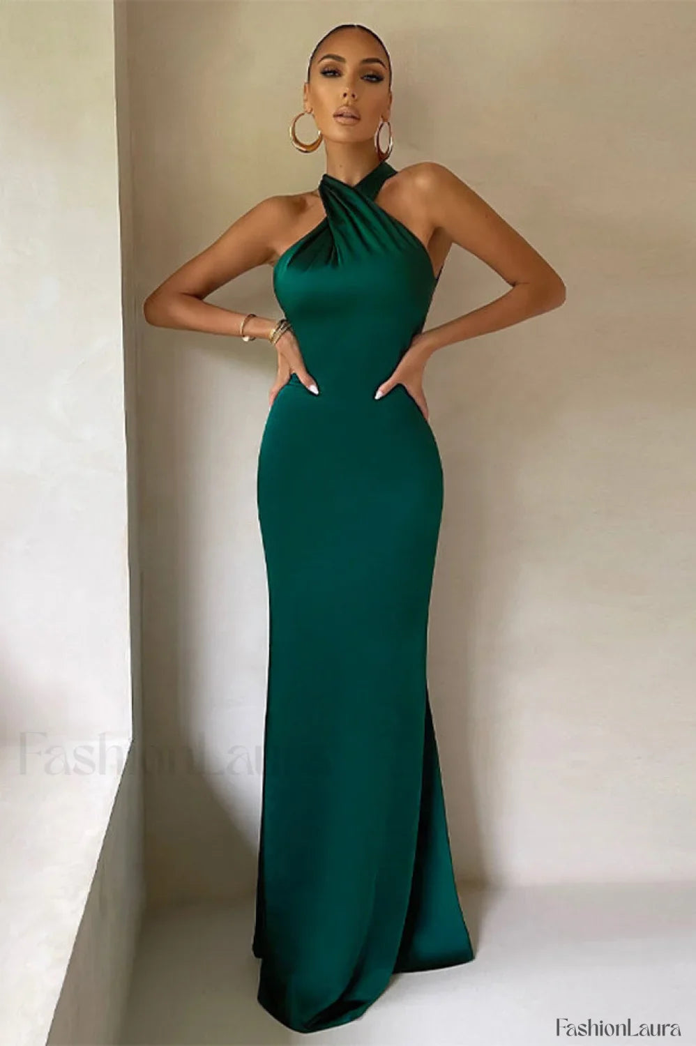 Bianca Cross Over Charming Halter Neck Dress