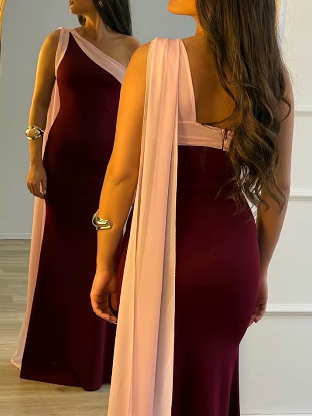 One Shoulder Sleeveless Ruched Draped Mermaid Maxi Gown - View 4