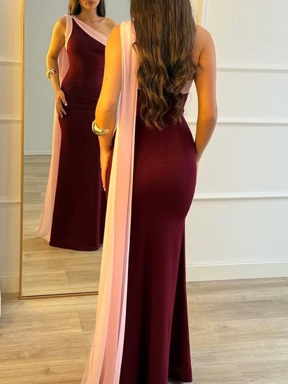 One Shoulder Sleeveless Ruched Draped Mermaid Maxi Gown - View 2