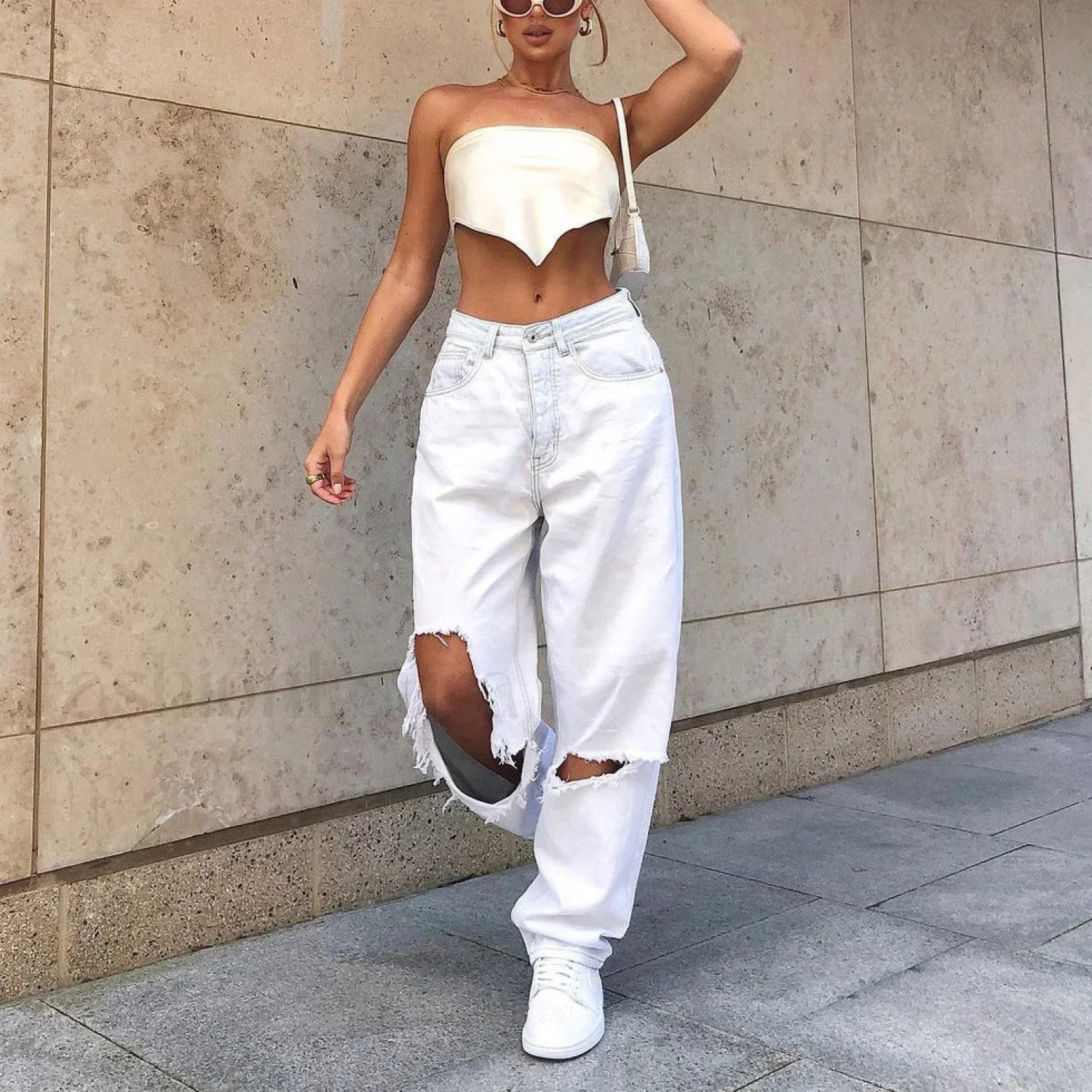 Big Hole Graceful White Jeans white / L women clothing