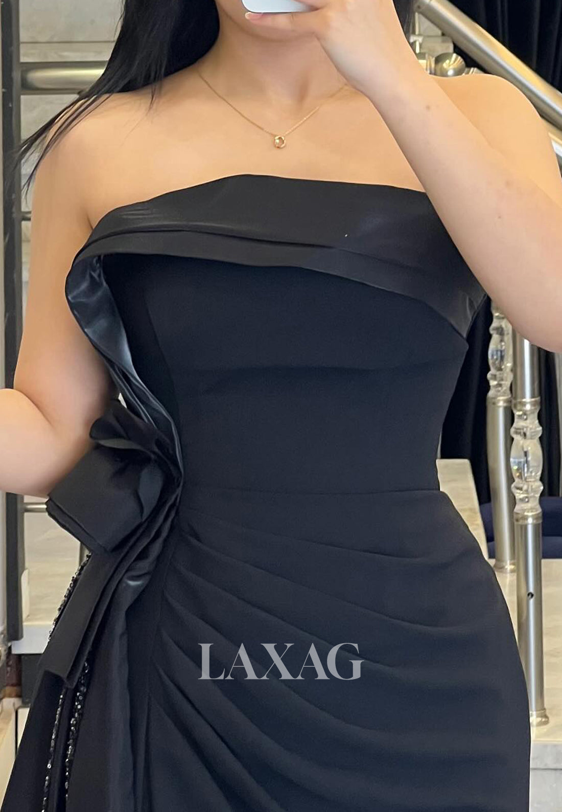 Asymmetrical-Neck Sleeveless Mermaid Evening Dress Pleated Satin High Slit Formal Gowns