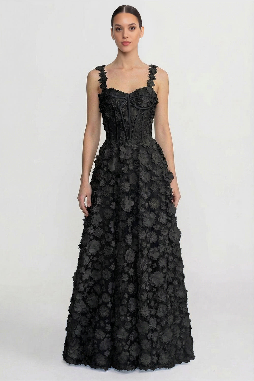 Floral Applique Sweetheart Neck Corset Bodice A-Line Maxi Dress 3