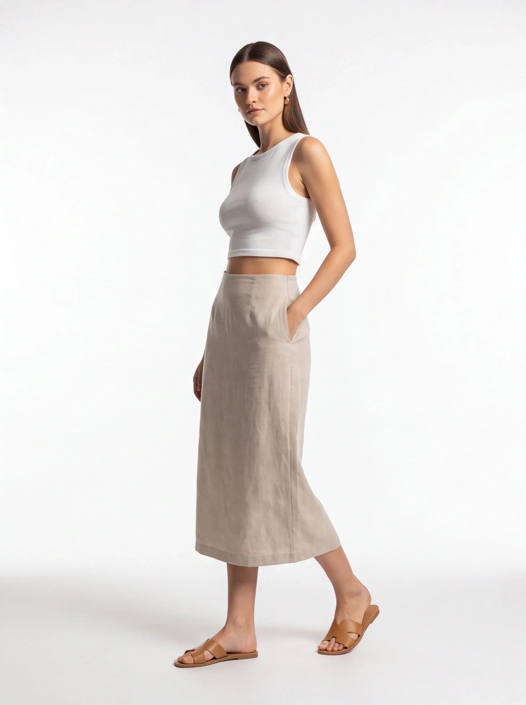 Stylish White Sleeveless Crop Top with Soft Fabric and Tailored Fit