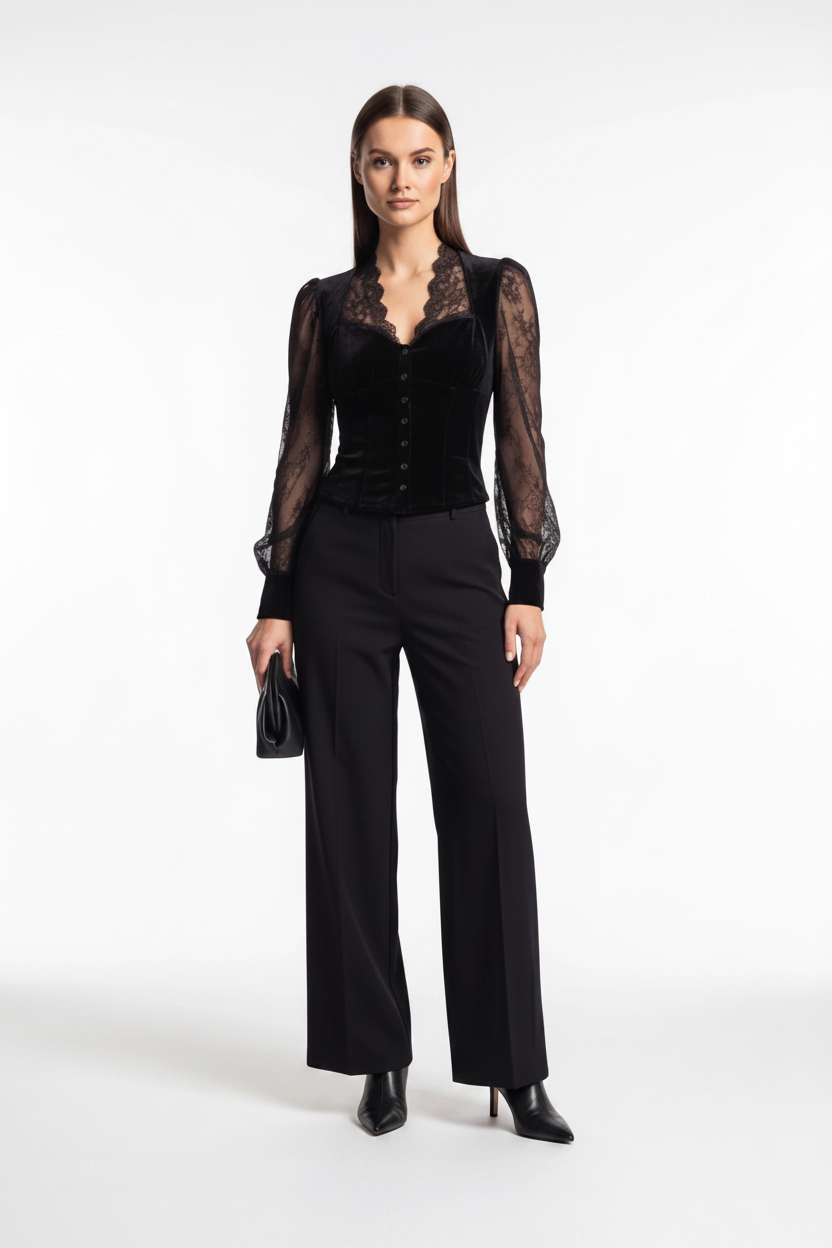 Elegant Sheer Lace Blouse for Women - Long Sleeve, Lightweight Design