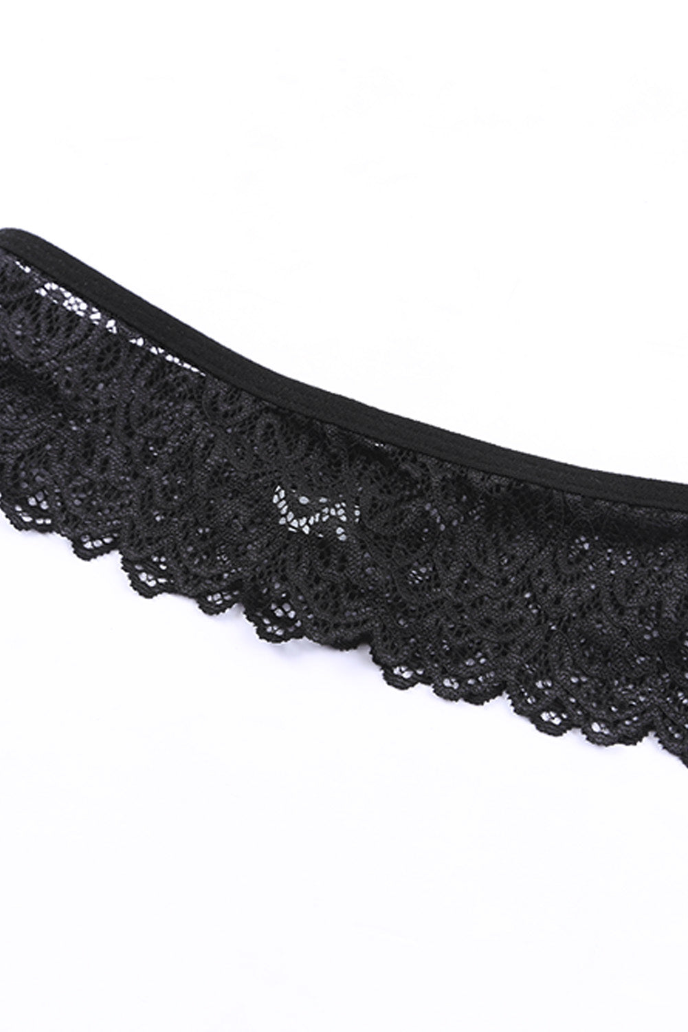 Black 3Pcs Open Cup Lace Strappy Lingerie Set