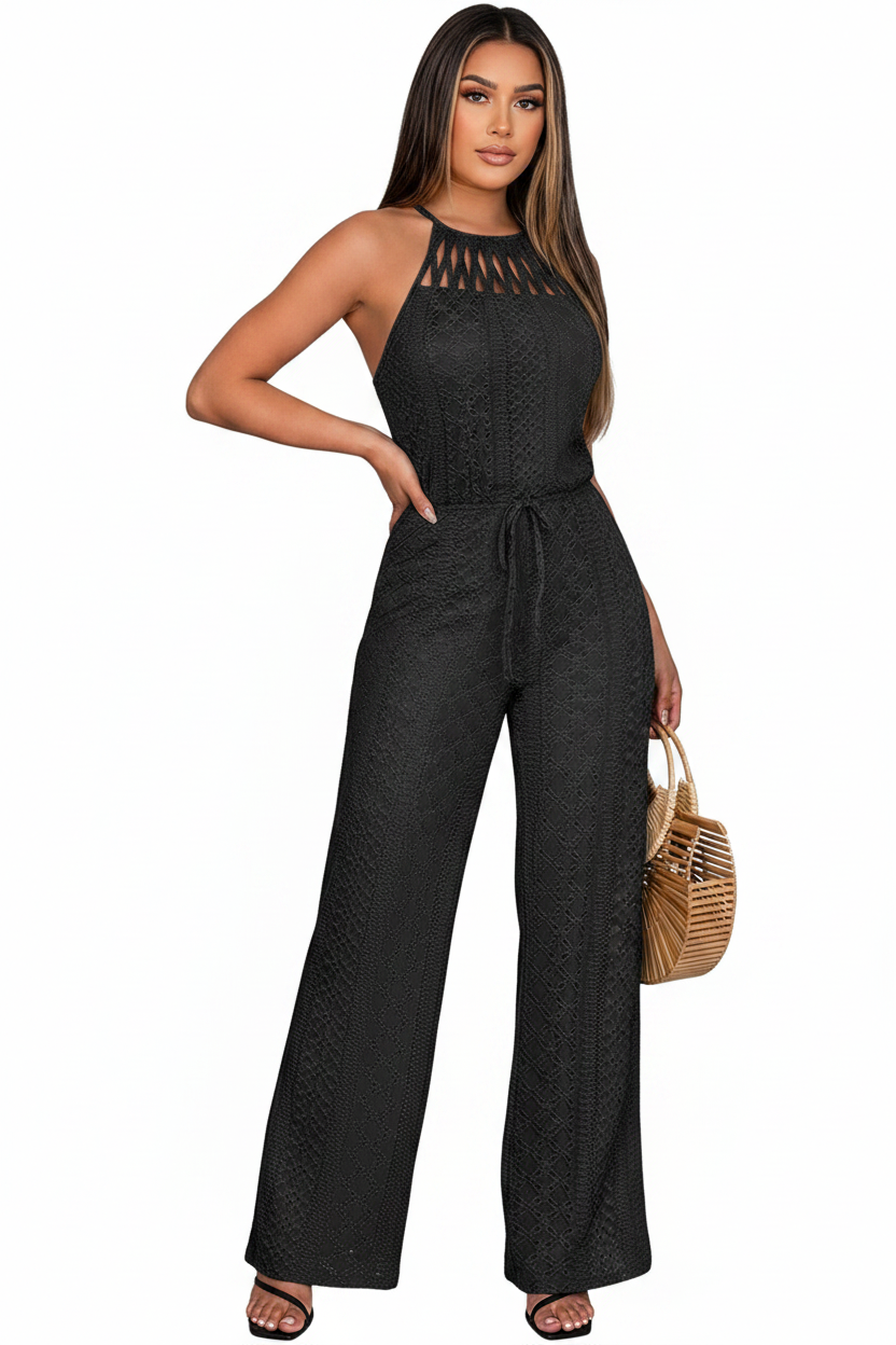 Stylish Breathable Wide-Leg Jumpsuit with Adjustable Straps & Pockets