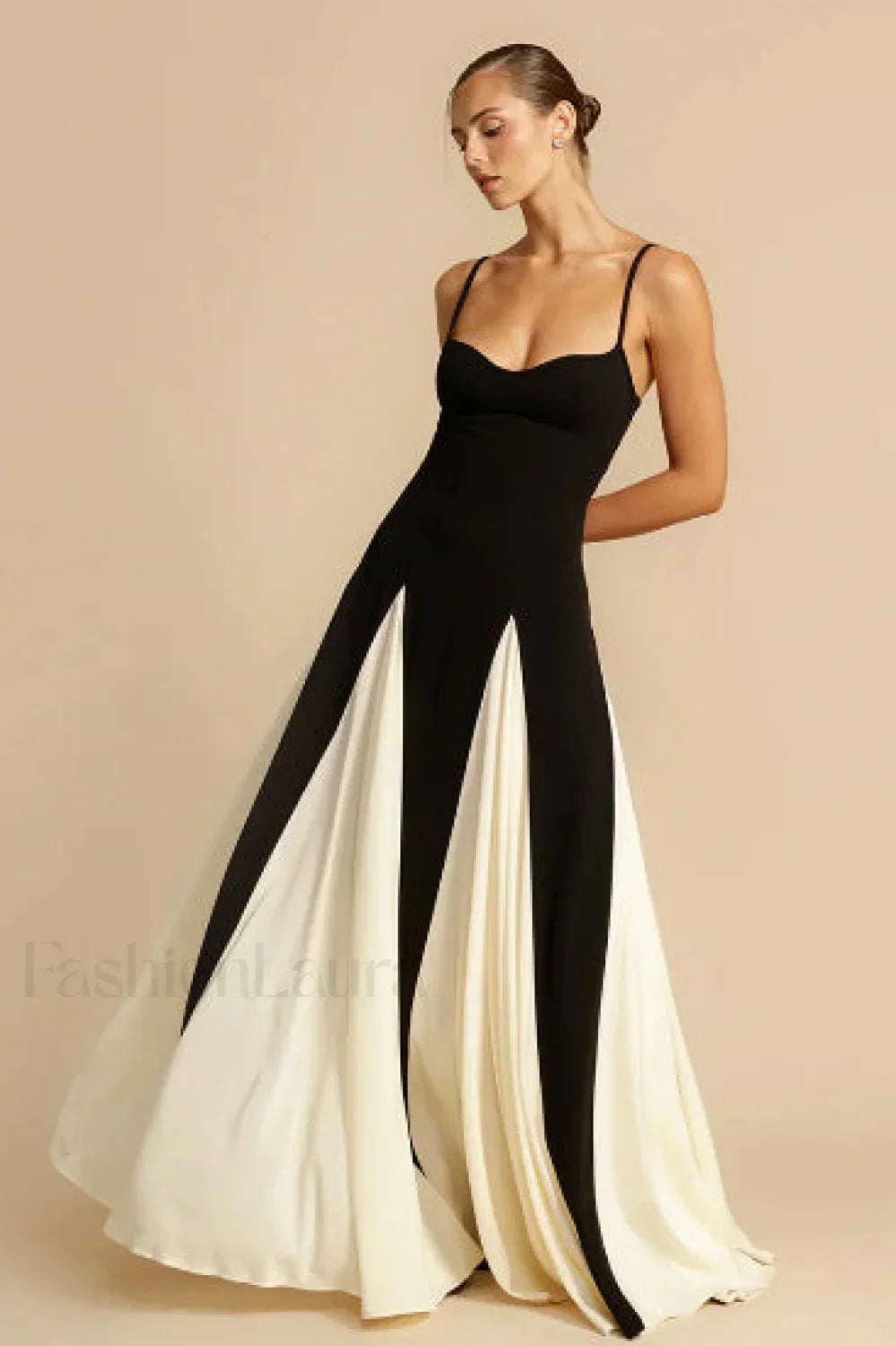 Black and White Contrasting Color Suspender Spice Girl Maxi Dress