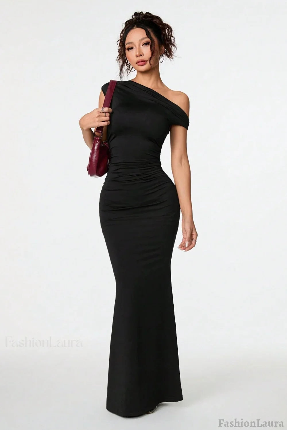 Black Asymmetric Neckline Formal Dress S / Black