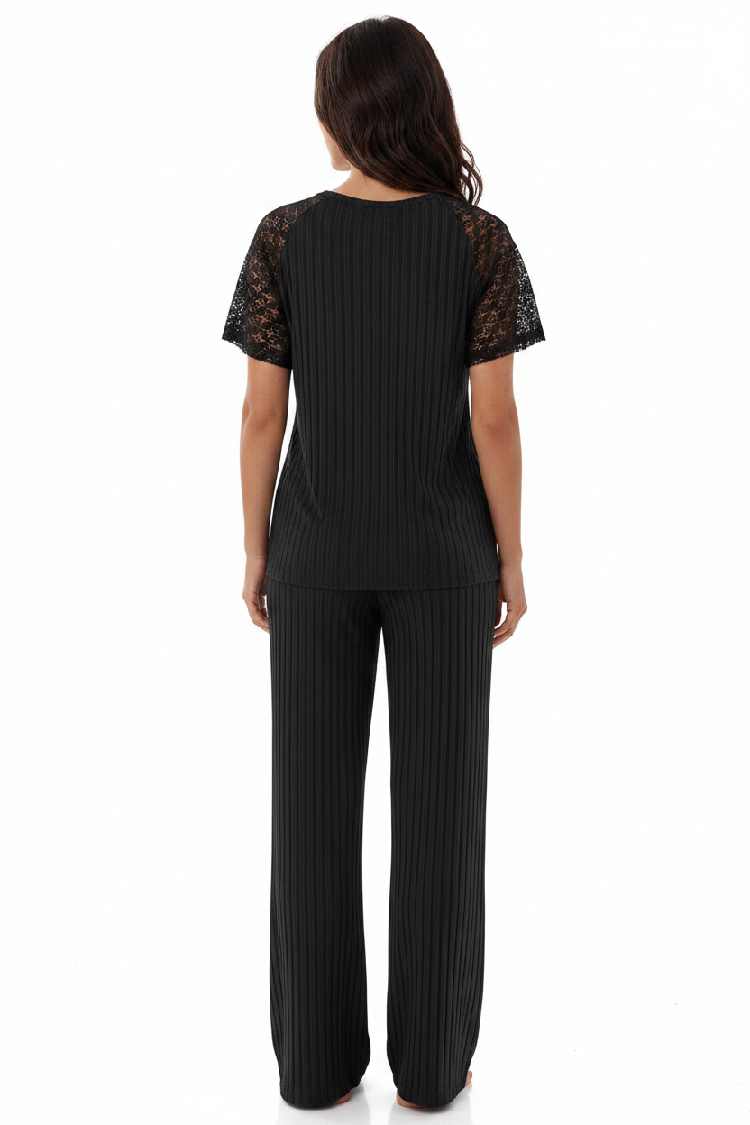 Women's Pajama Set with Soft Stretch Fabric & Chic Lace Design