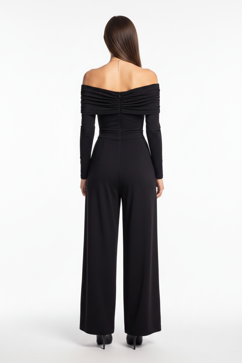 Elegant Off-Shoulder Dressy Jumpsuit for Women with Pockets & Belt