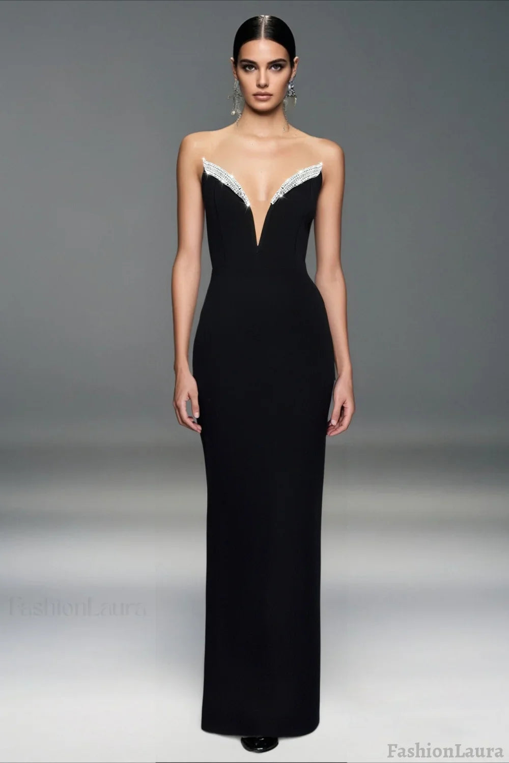 Black Crystal Bandage Formal Dress S / Black