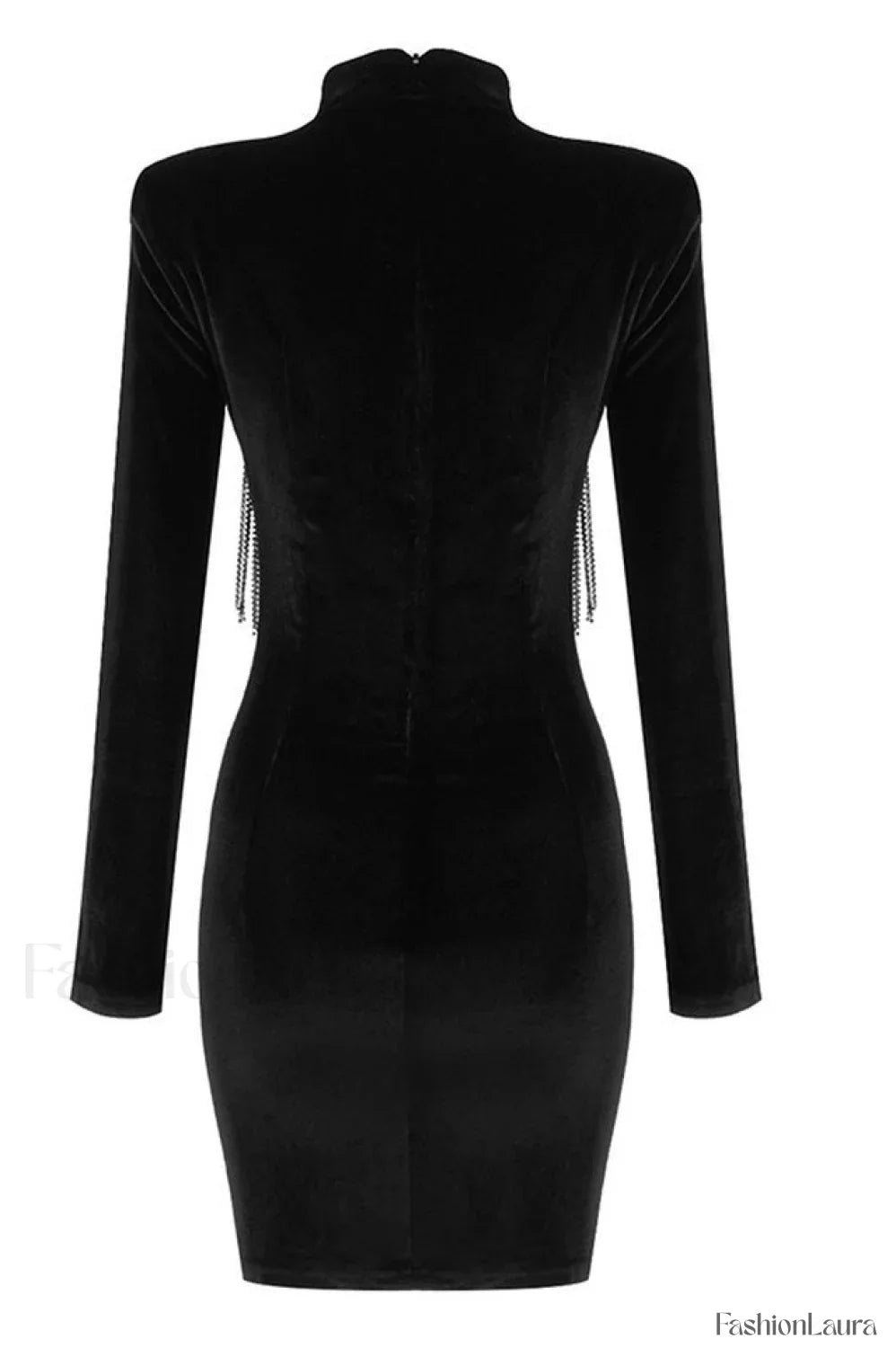 Black Crystal Fringe Charming Velvet Mini Dress