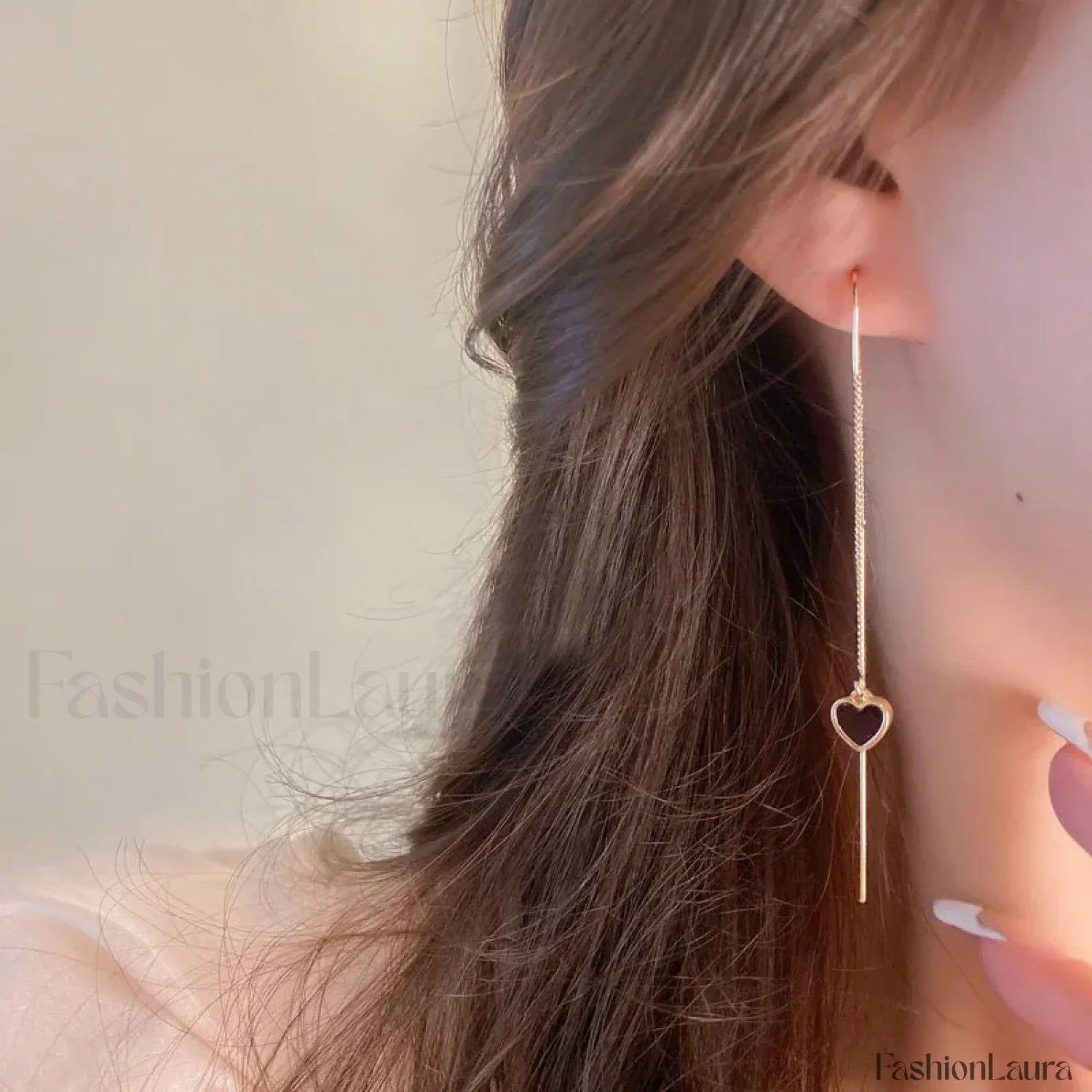 Black Heart Ear Line Long Hanging Gold Color Ear Wire Wholesale Earring