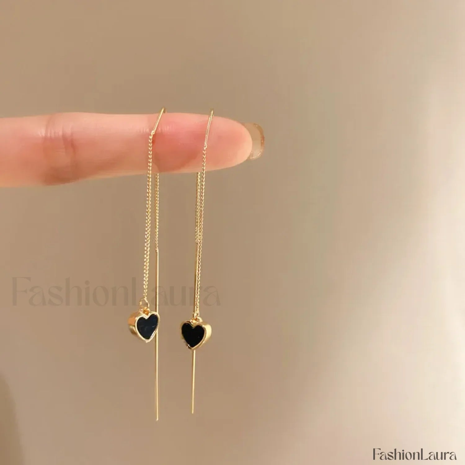 Black Heart Ear Line Long Hanging Gold Color Ear Wire Wholesale Earring
