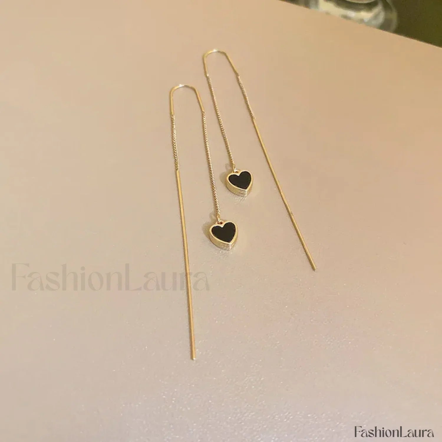 Black Heart Ear Line Long Hanging Gold Color Ear Wire Wholesale Earring
