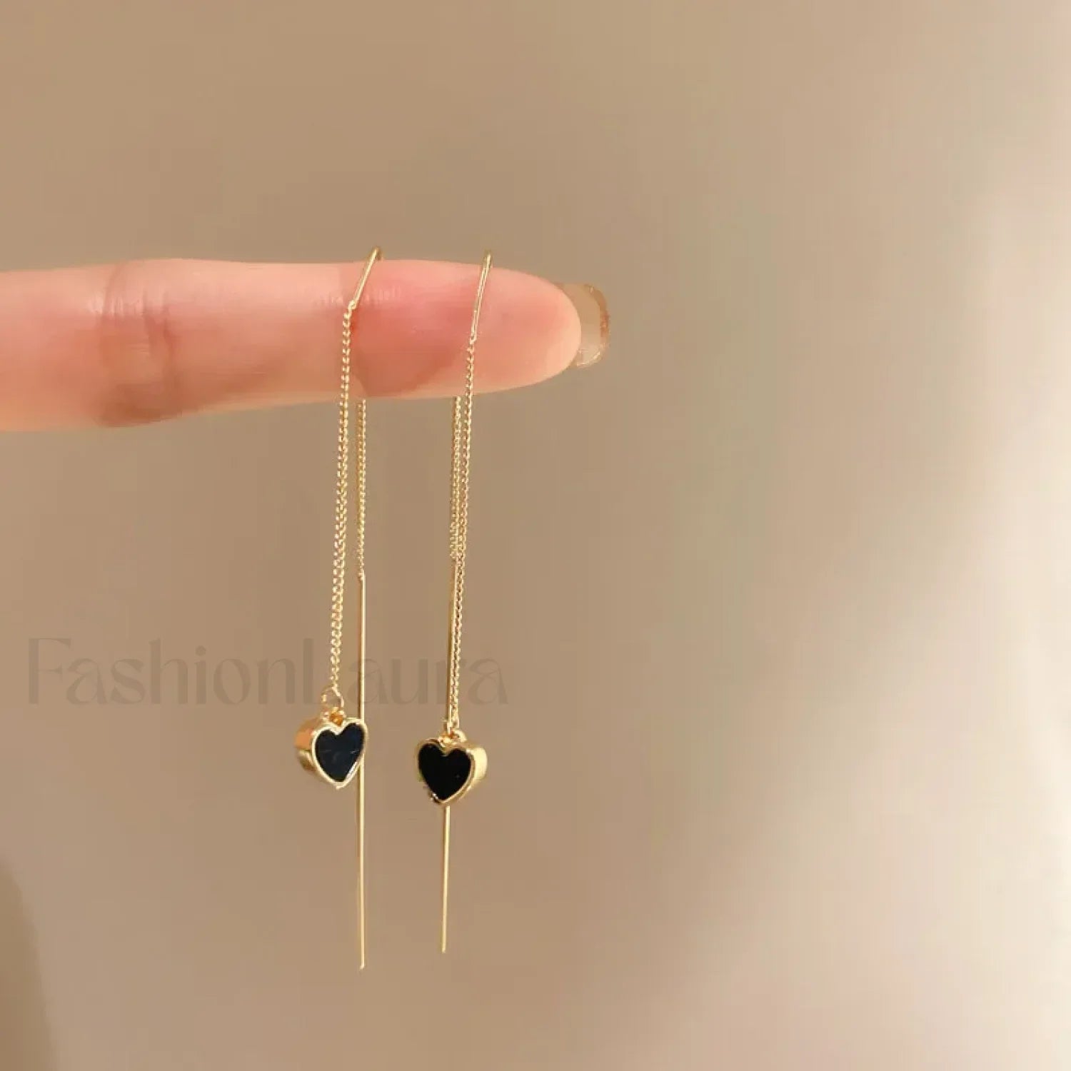 Black Heart Ear Line Long Hanging Gold Color Ear Wire Wholesale Earring Gold