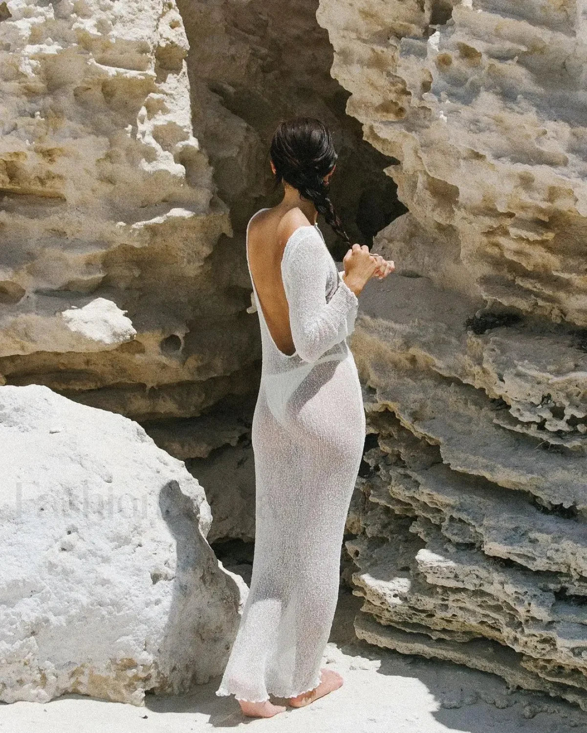 Black Knitted Sexy Backless Slim Long Sleeve Maxi Dress