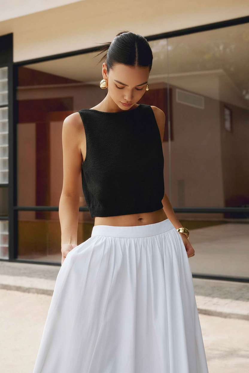 Stylish White Sleeveless Crop Top with Soft Fabric and Tailored Fit - Jamota