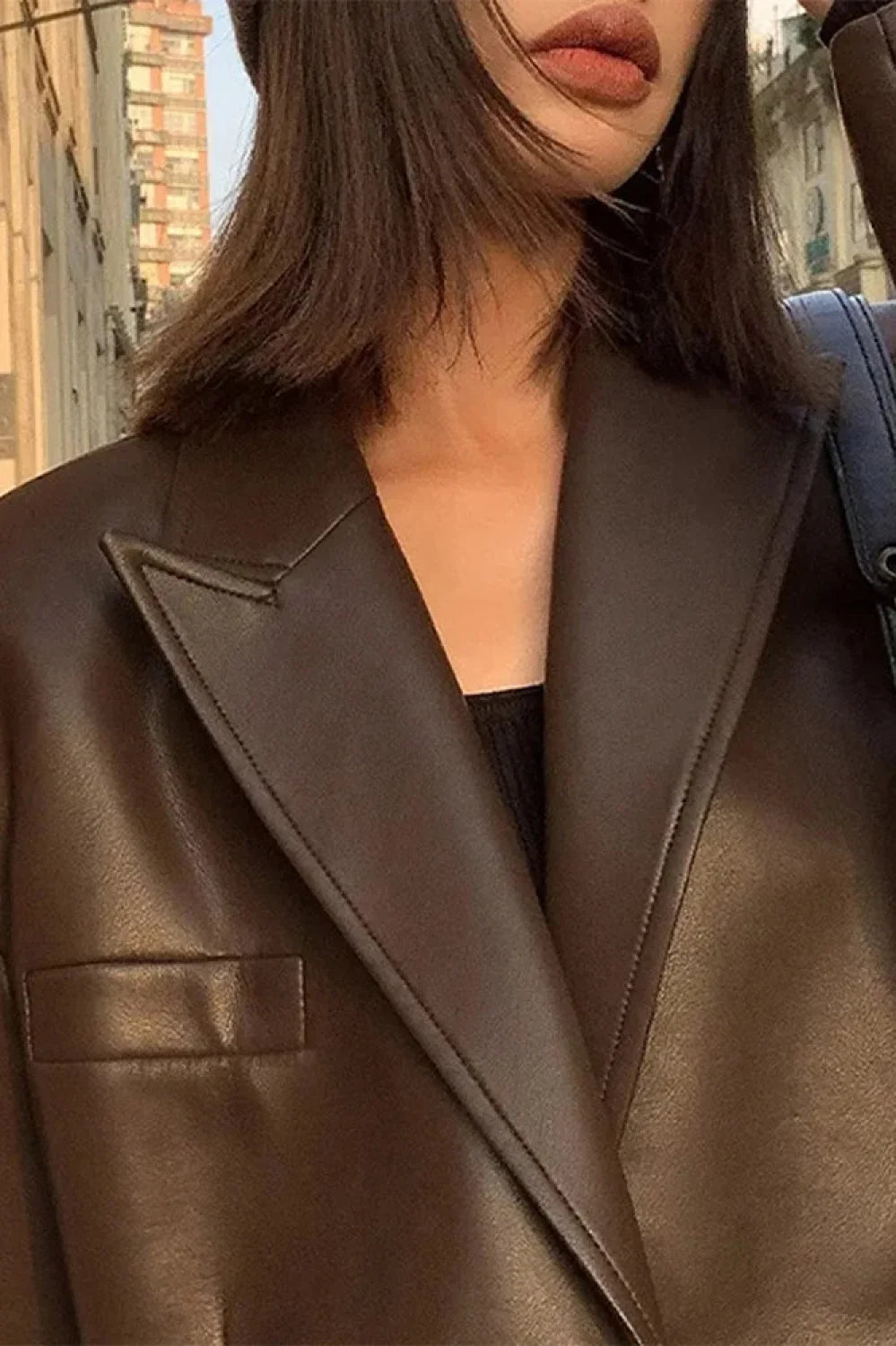 Black PU Leather Blazer Jacket