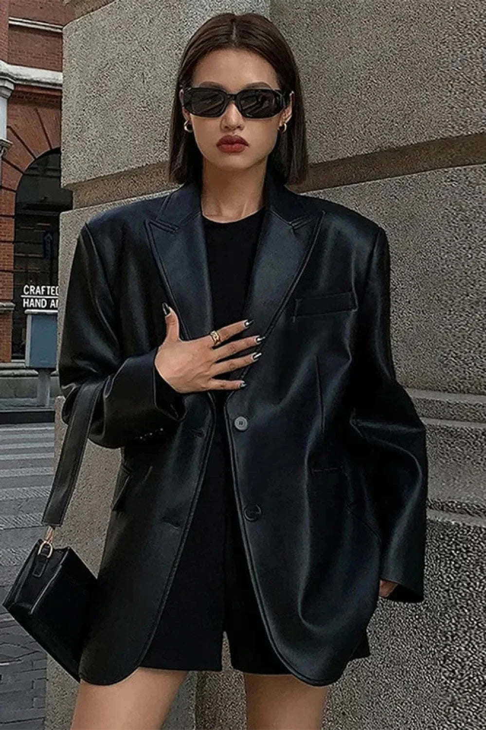 Black PU Leather Blazer Jacket Black / XS coats