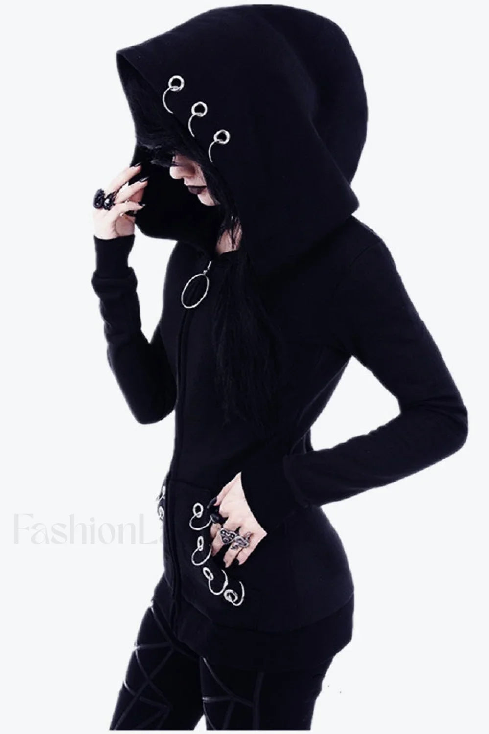 Black Punk Metal Ring Hoodie