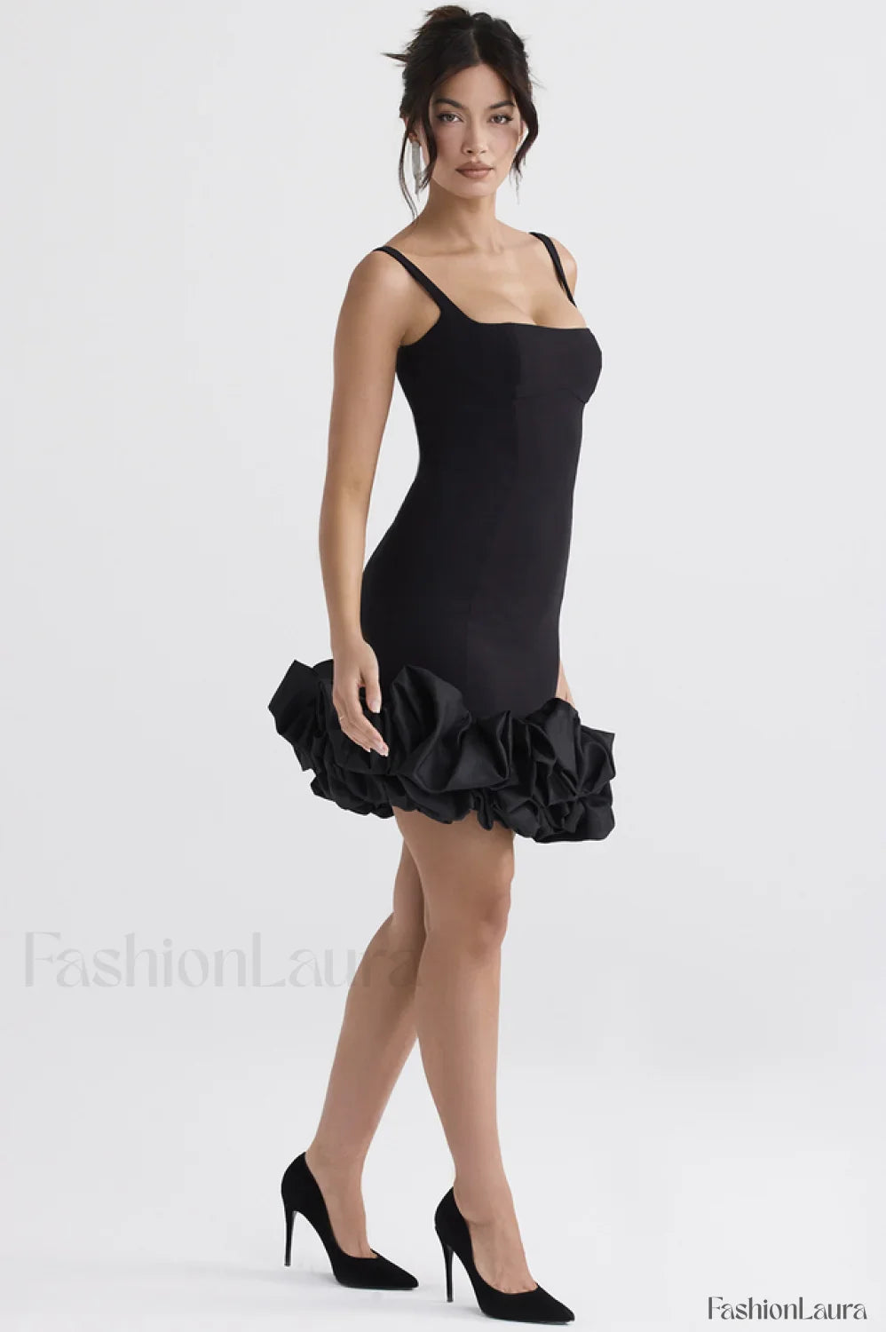 Black Ruffle Stylish Hem Dress