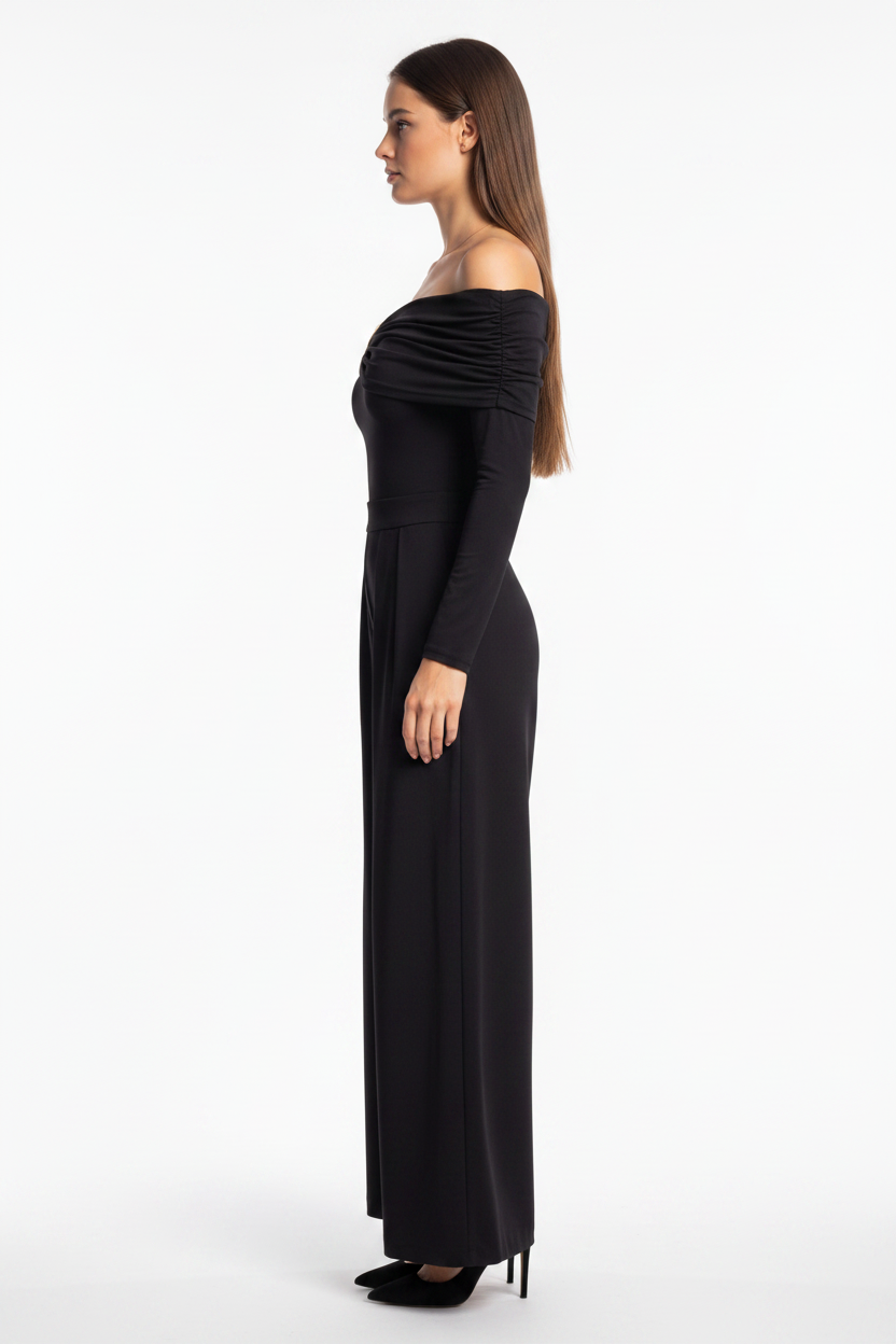 Elegant Off-Shoulder Dressy Jumpsuit for Women with Pockets & Belt