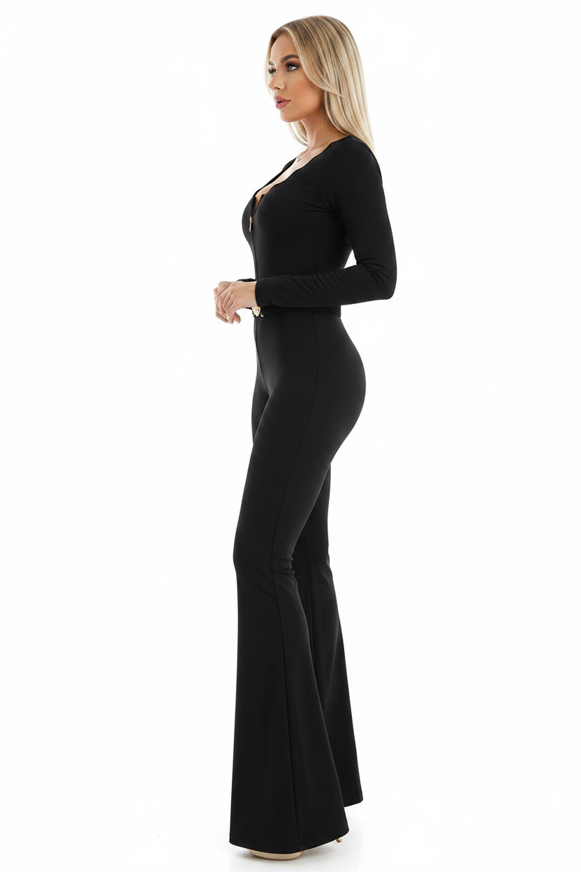 Stylish Slim Fit Flared Jumpsuit with Pockets and Adjustable Straps