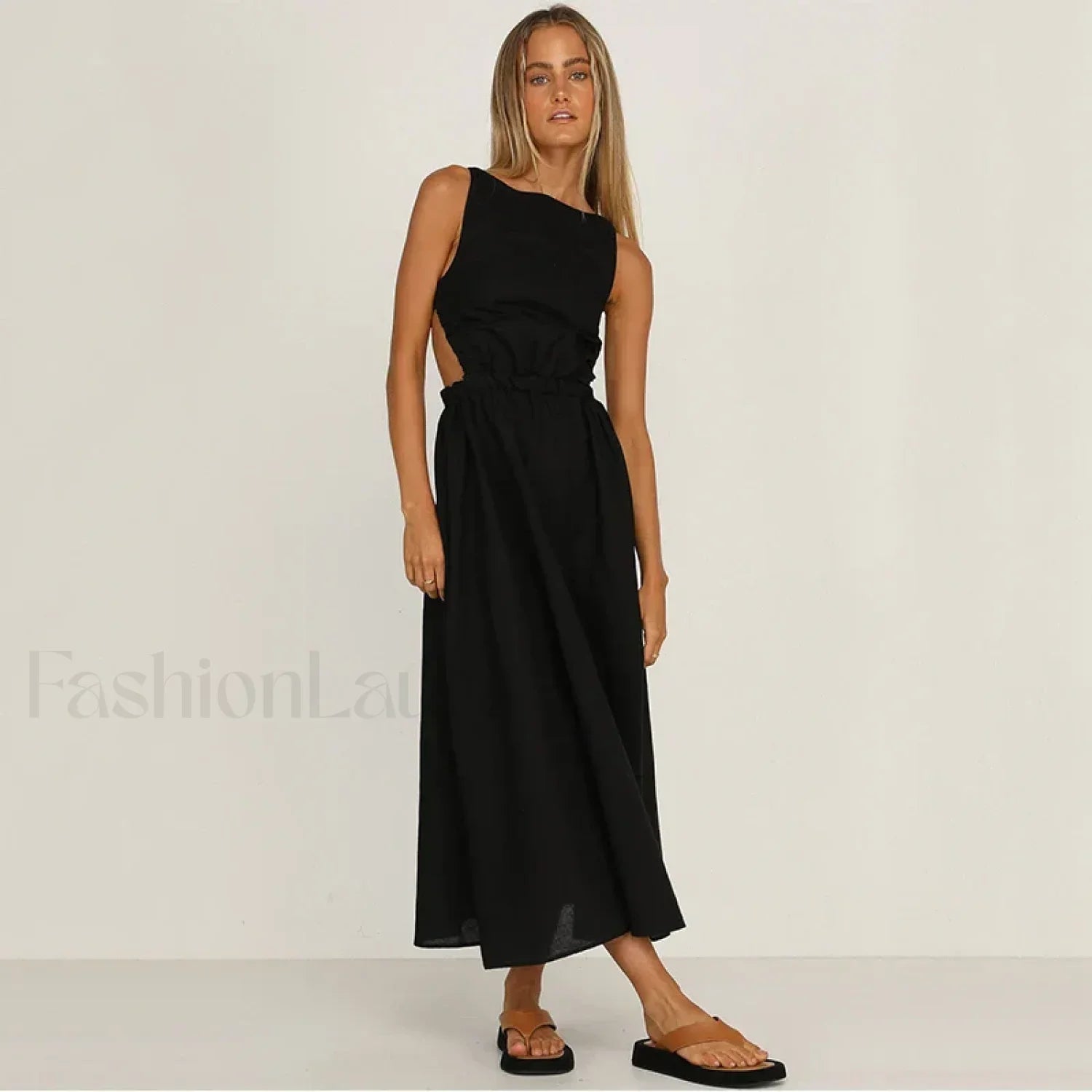 Black Spaghetti Strap Midi Dress