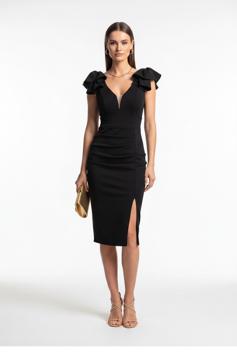 Chic Elegant Midi Cocktail Dress with Sleeveless Design and Flattering - Jamota