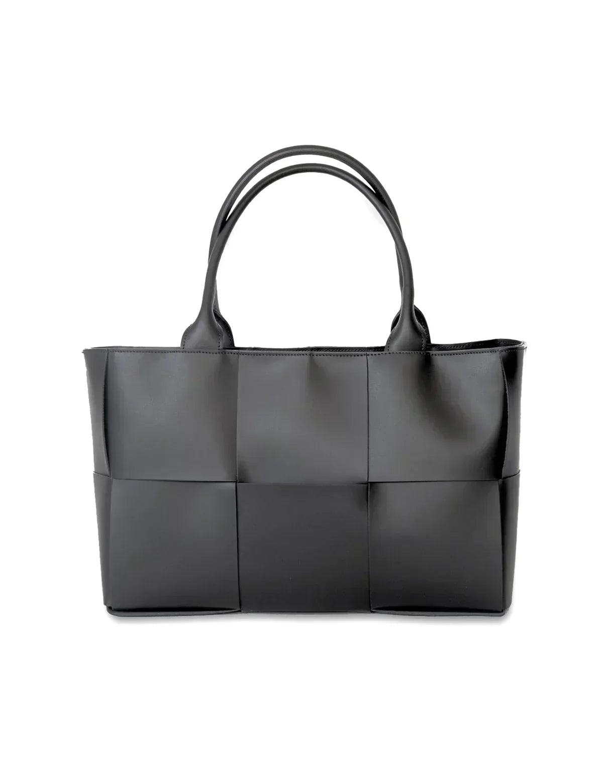 Woven Panel Faux Leather Tote Bag