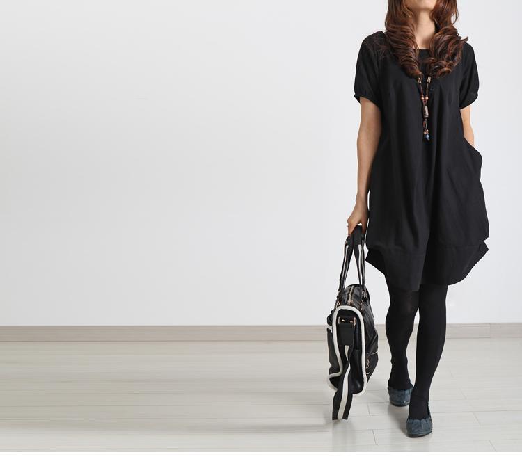 black summer linen dress plus size cotton shift dress
