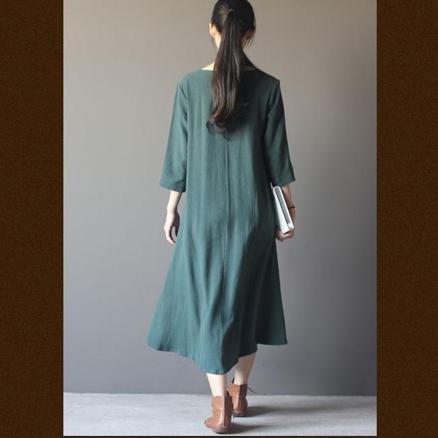 blackish green linen sundress cotton maxi dress