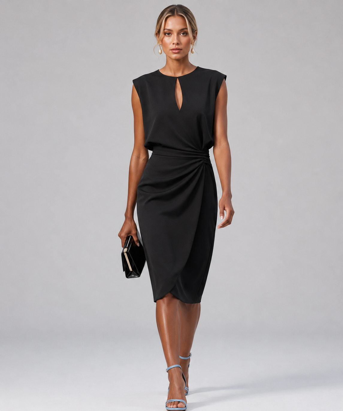Women's Ruched Midi Dress – Cap Sleeve Cocktail & Occasion Dress