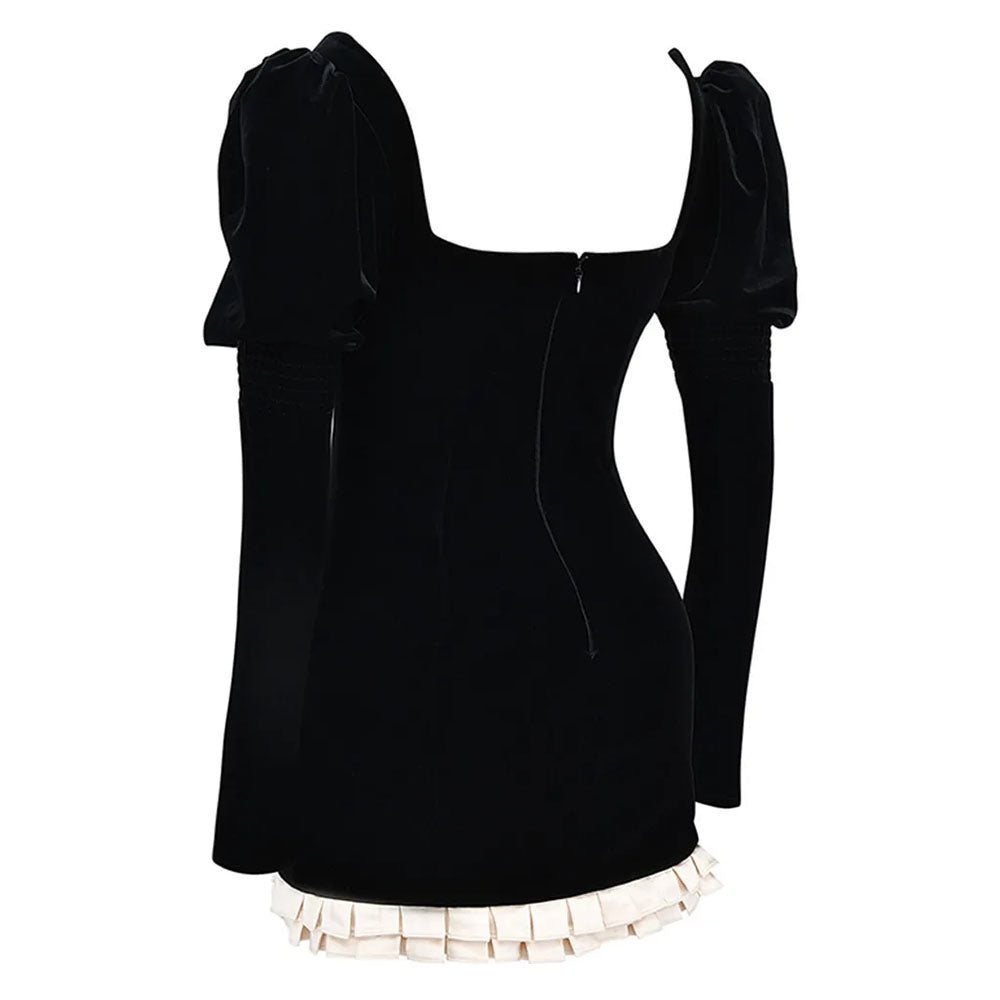 French Maid Ruched Velvet Mini Dress - View 2