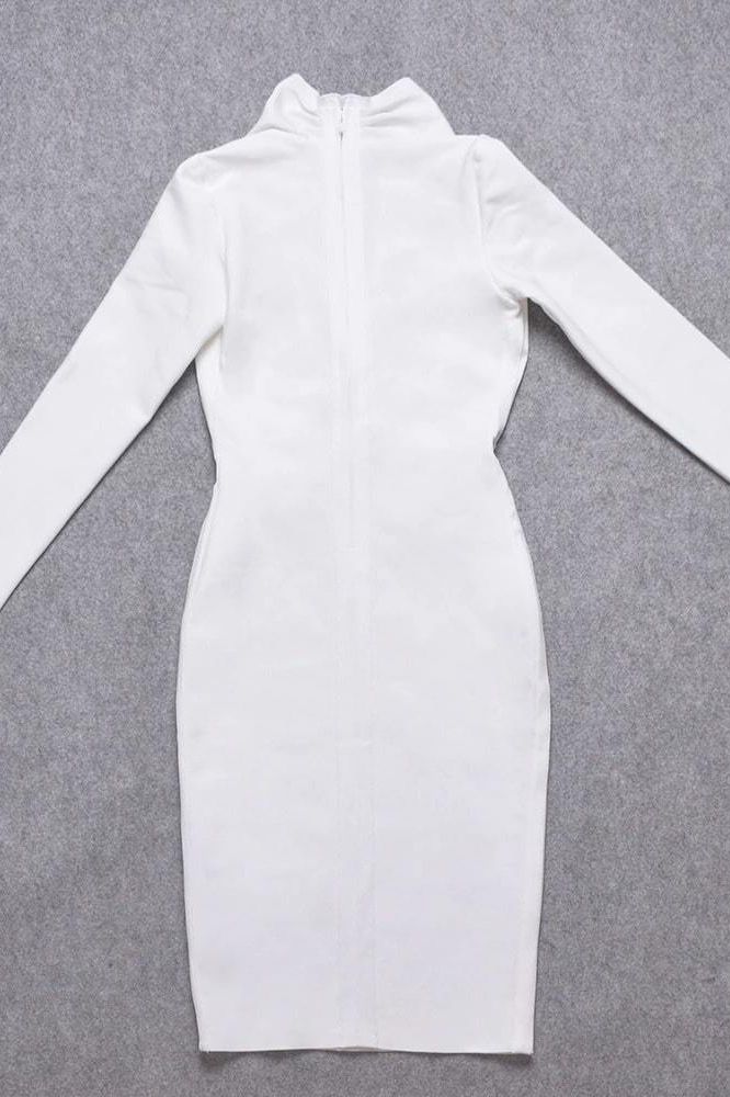 Blaire Long Sleeve Bandage Dress - White Pearl