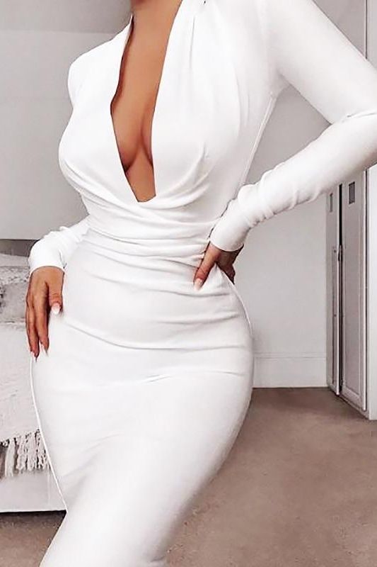 Blaire Long Sleeve Bandage Dress - White Pearl