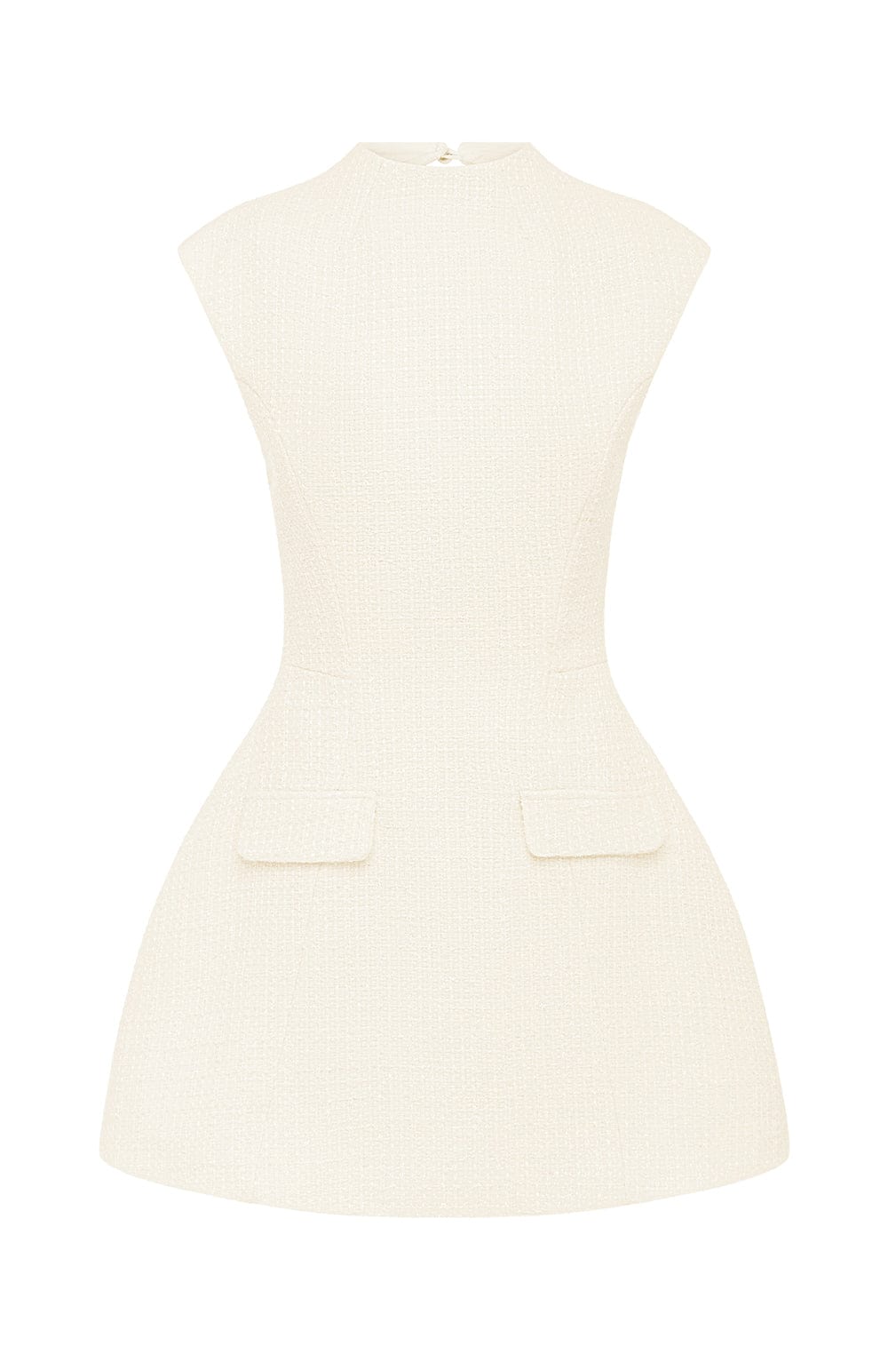 Tweed Mock Neck Cap Sleeve Flap Pocket A-Line Mini Dress 10