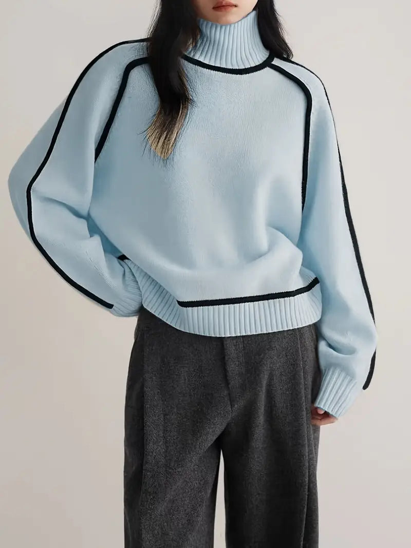 Turtleneck Contrast Piping Knit Sweater