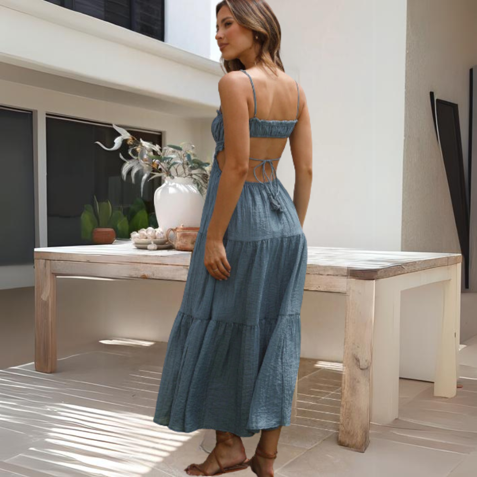 Chic Sophie Summer Midi Dress with Thin Straps Evening Wear Edit
