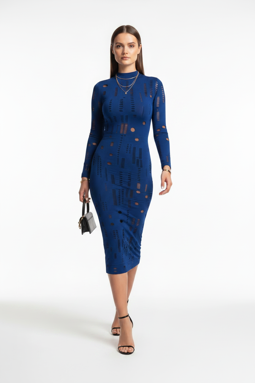Mesh Sheer Off Shoulder Ruffle Midi Dress