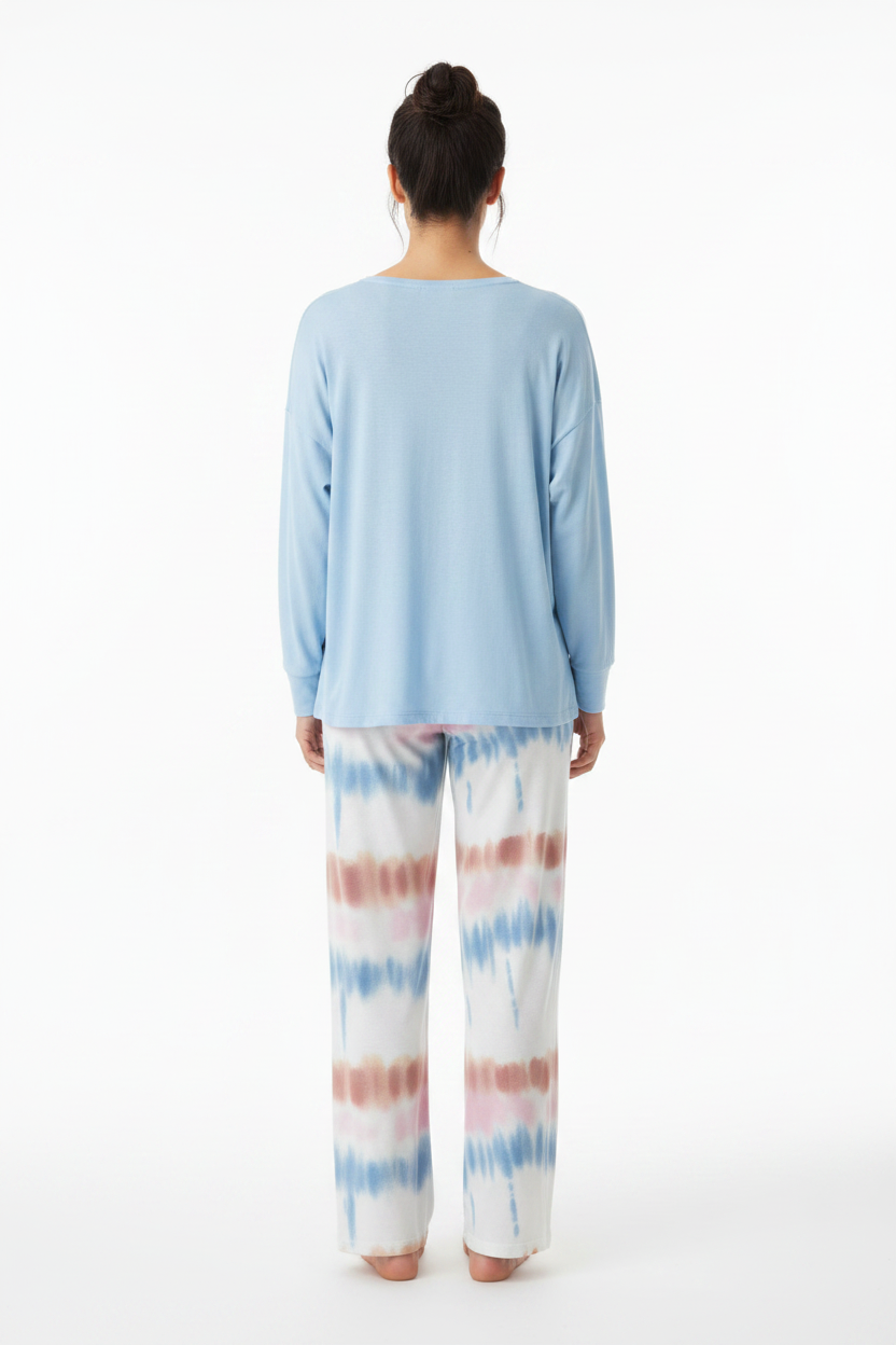 Multicolor Pajama Set Soft Long Sleeve Ombre Pants All Day Comfort Polyester Elastane Blend