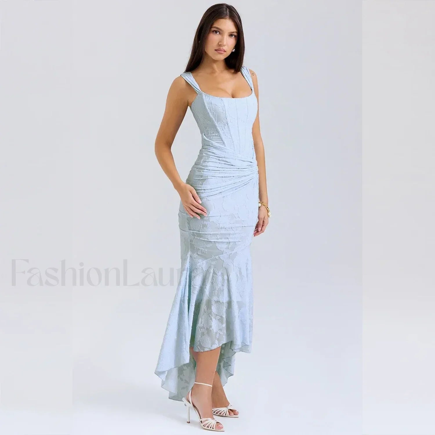 Blue Floral Gathered Maxi Dress