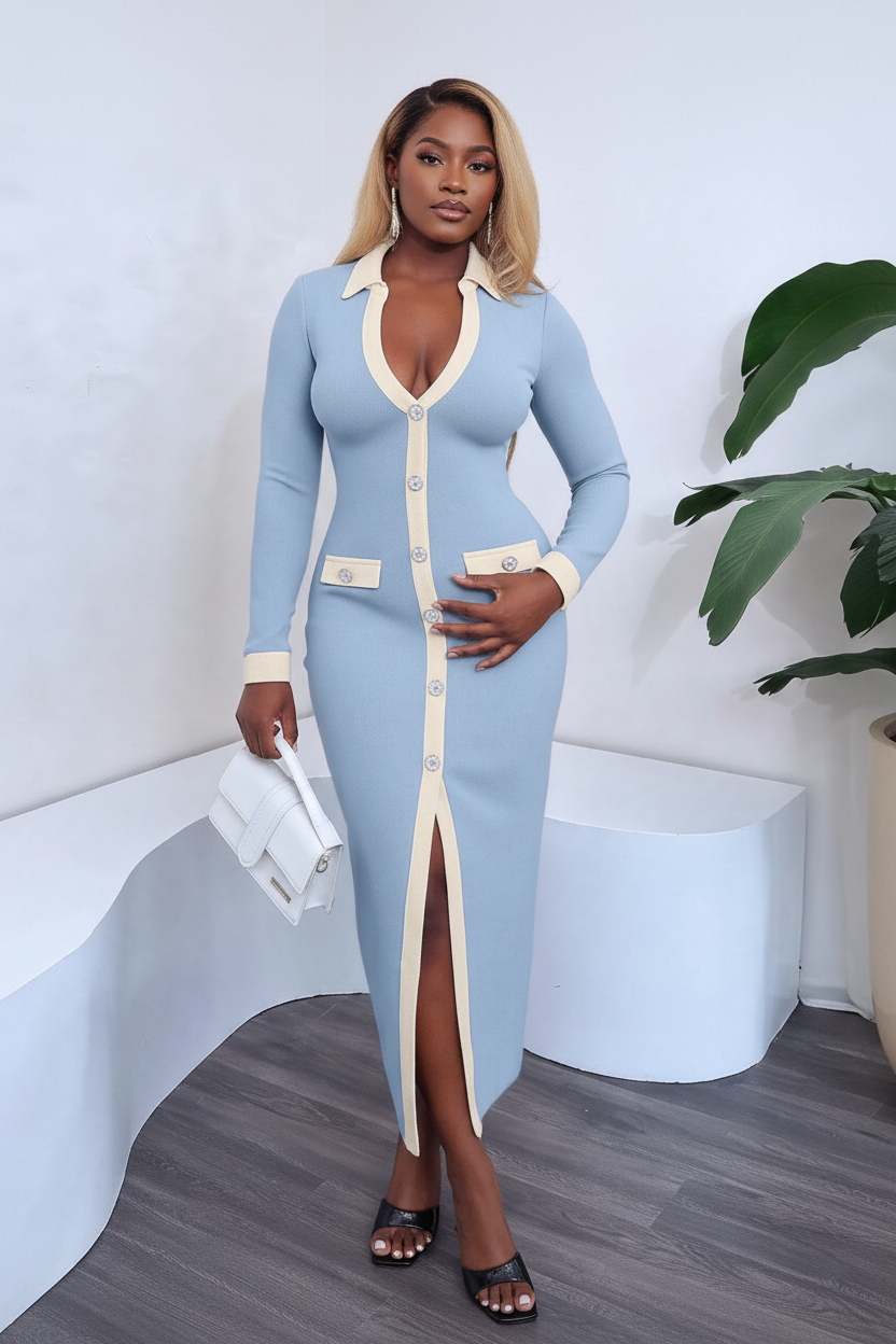 Stylish Slim-Fit Maxi Dress with Pockets & Wrinkle-Resistant Fabric