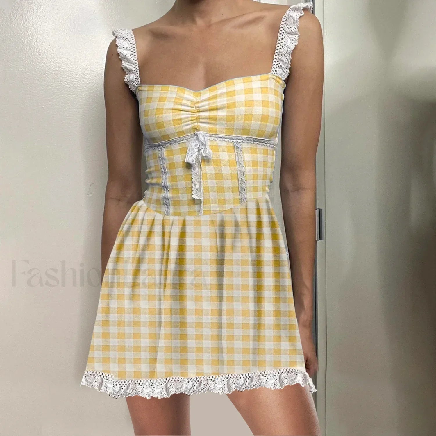 Blue Gingham Babydoll Mini Dress