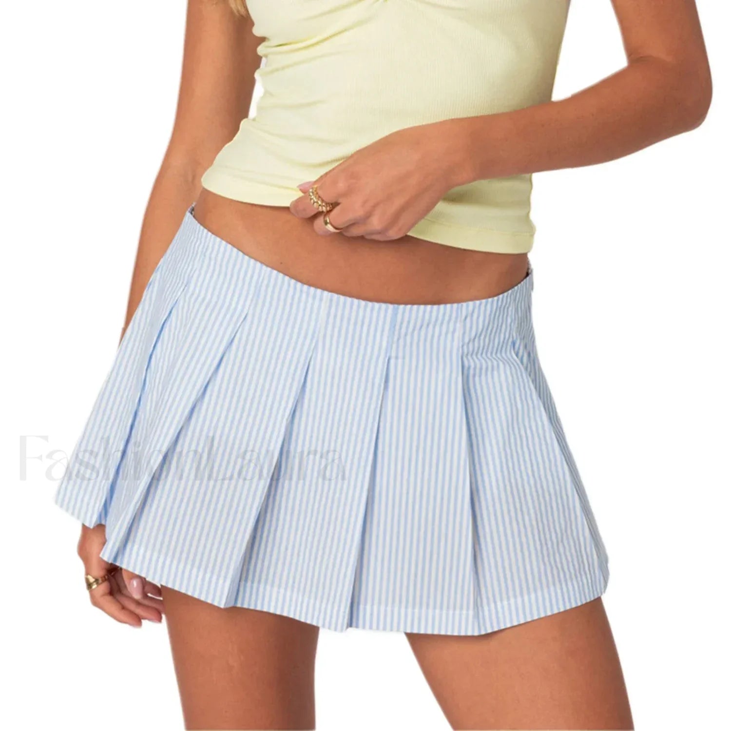 Blue Pleated Striped Skirt
