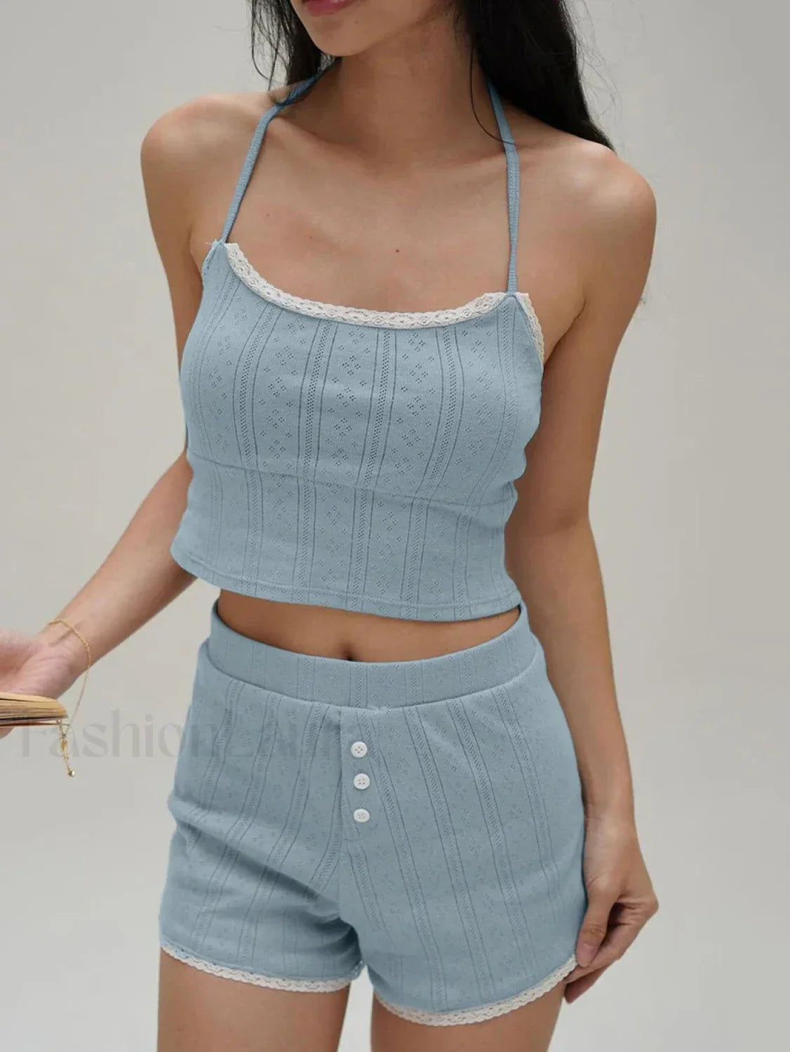 Blue Strap Sleepwear Shorts Two Piece Set